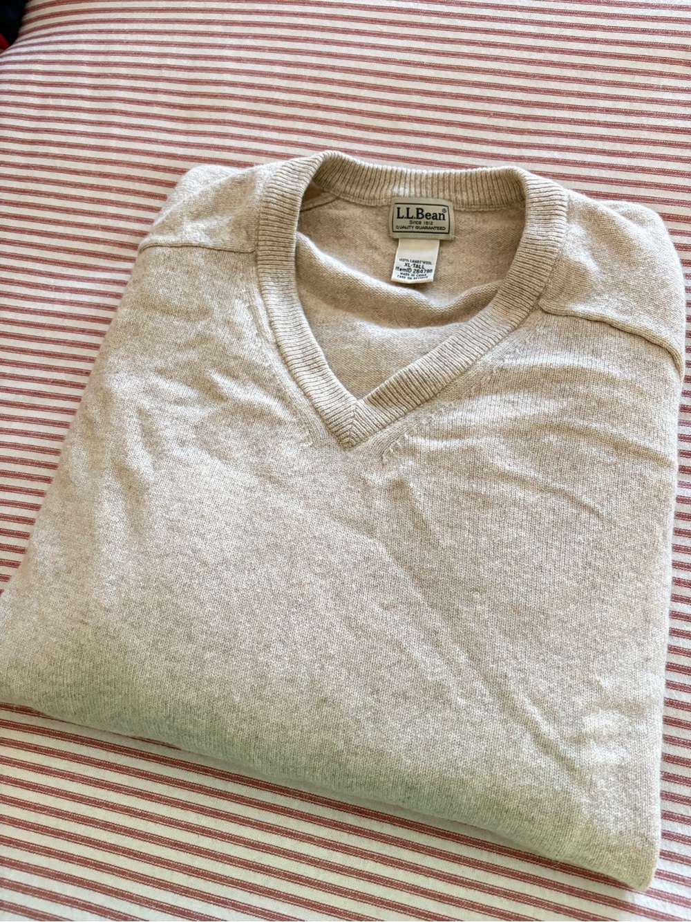 L.L. Bean Men's V-Neck Sweater in Beige
